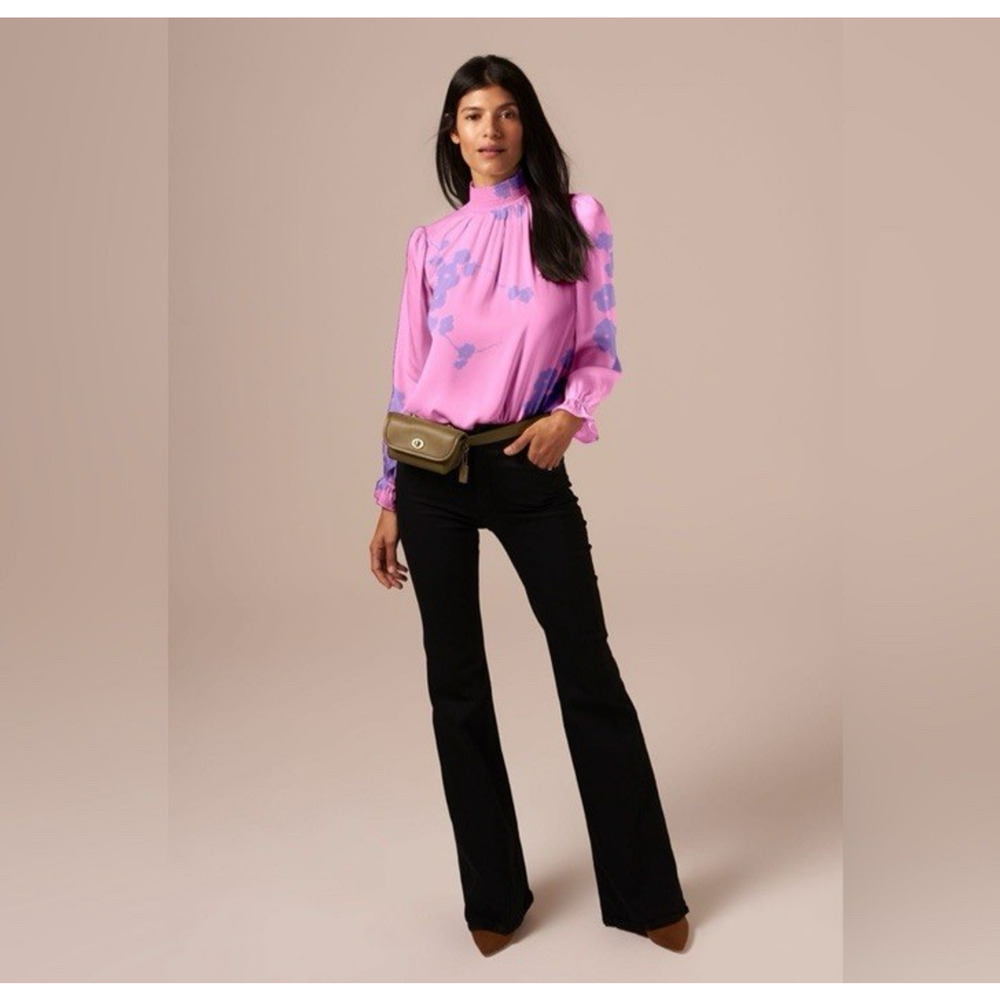 Tucker NYC Silk Blouse Pink Floral Top‎ Size Small Luxe Barbiecore